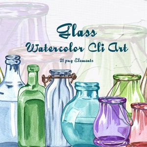 Fles Clipart. Aquarel Flessen Clipart. Kleur Glas Clipart. Lege fles Clipart. Glazen vaas. Boho Fles illustratie. Glazen fles