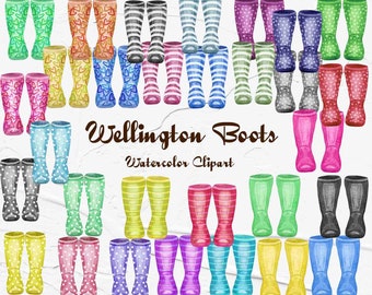 Wellington Boot clipart. Rain boots clipart. Kids Wellies. Watercolor Boots clip art. Rubber Boots Clipart. Family Wellies Clipart. (FP)