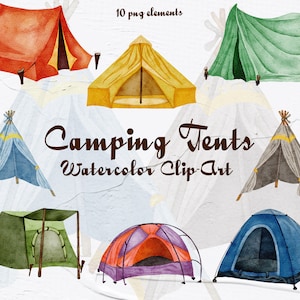 Tiendas de campaña Clipart. Carpas Acuarela Clipart. Acampada libre. Carpa de acuarela Clipar. Imágenes prediseñadas de camping. Casa del árbol. Bungalow PNG WCC