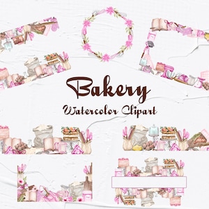 Baking Clipart. Bakery Watercolor Clipart. Baking Frames. Bakery menu frames, Kitchen background, Kitchen watercolor. PNG BC