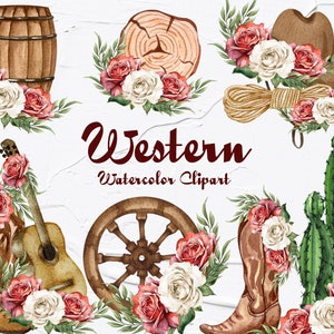 Clipart de aquarela ocidental. Clipart de botas de cowboy rosa. Clipart do país. Ferradura Floral. Clipart rústico. Oeste selvagem. Clipart de vaqueira.