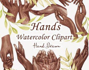 Hands Watercolor Clipart. Family Hands Clipart. Holding Hands. Family clipart. Baby shower Clipart. New born baby clipart. Open Hands. PNG