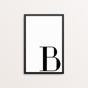 Duża litera „B” do wydrukowania, plakat monochromatyczny, wydruk inicjałów czarno-białych, prosta dekoracja ścienna, pobieranie cyfrowe, plakat ścienny skandynawski