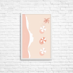 Mid Century Modern Art Print, Neutral Geometric Wall Art, Beach Digital Download Prints, Peachy Coral White Orange Minimal Gallery Art