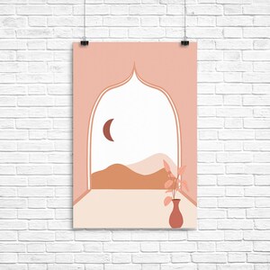 Mid Century Modern Art Print, Neutral Geometric Wall Art, Digital Download Prints, Peach Coral White Rust Orange Minimal Gallery Art