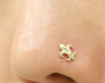 14k Yellow Gold Fleur De Lis nose stud screw type