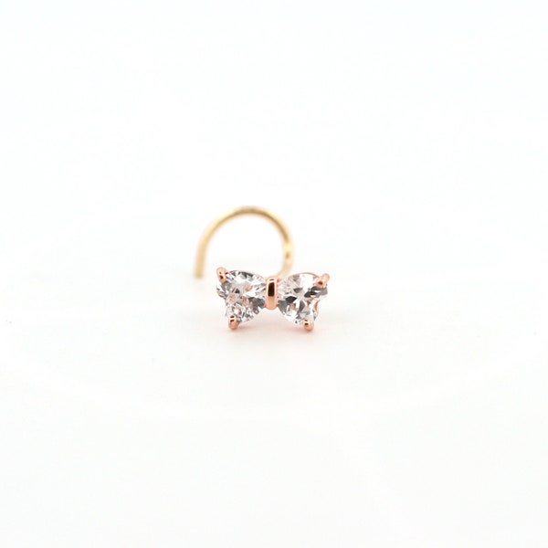 14k Rose Gold Bow tie stud screw type nose stud