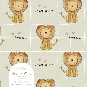Lion cute non-exclusive Surface Pattern, lion animal  seamless file, fabric design, digital paper, gender neutral seamless print, kidswear