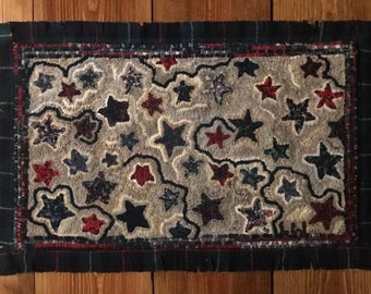 Hooked Rug – “Tartan Stars Over Scotland” is my original design and hooked by me a primitive hooking style.
