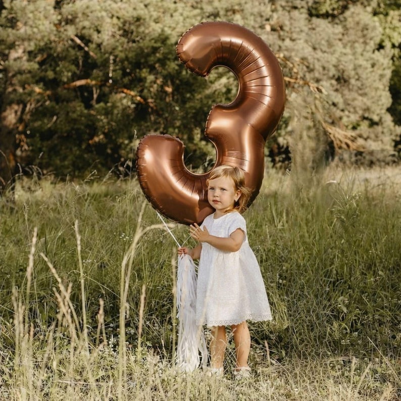 Zahlenballon 3 bronze braun Mädchen Kindergeburtstag Outdoor Deko