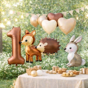 Boho Kindergeburtstag Tischdeko Waldtiere Zahl 1 Reh Hase gold
