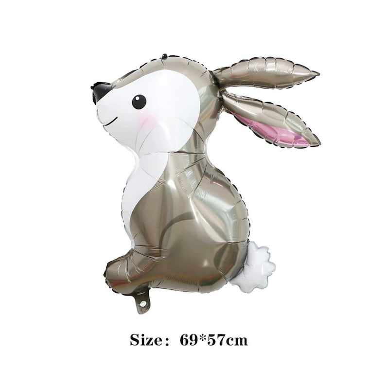 Hase Folienballon grau weiß Kindergeburtstag Waldtier 69x57cm