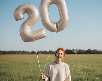 Runder Geburtstag Deko Luftballon Zahl| Boho Geburtstag Deko beige | Einschulung Jahrestag Ballon | Riesen Folienballon Zahl Caramel Matt