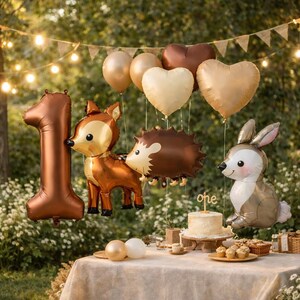 Waldtier Geburtstagstisch Deko Set Zahl 1 Hase Igel braun beige