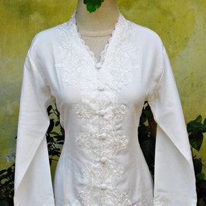 Kebaya Embroidery ribbon white  size XXS, XS, S, M, L, XL, 2L, 3L, 4L, 5L, plus size kebaya