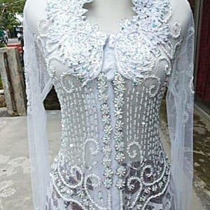 Kebaya Wedding White, Kebaya for bride, kebaya tulle, kebaya transparent size XS, S, M