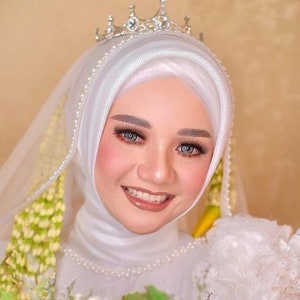 Pearl Bead Wedding Veil: Simple Tulle Kebaya Bridal Veil