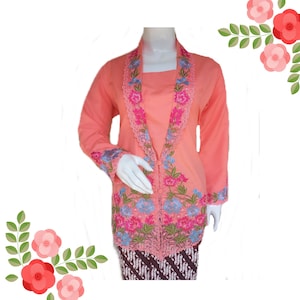 Peach Cotton Kebaya Blazer: Floral Embroidery, New Style