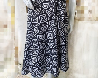 Black Print Wrap skirt midi, Wrap around Skirt, Cotton Wrap Skirt,  summer skirt, vocation skirt for size S, M, L, XL, 2L
