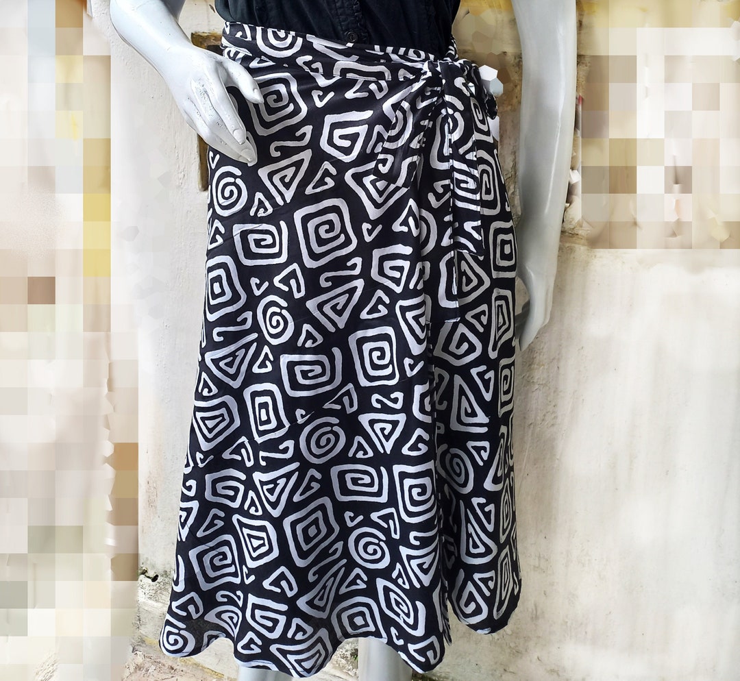 Black - Jacquard Weave Cotton Wrap Around Skirt 40