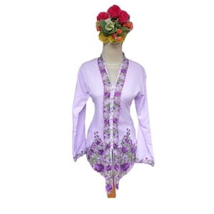 Lilac Kebaya Cotton, baba nyonya, embroidery kebaya size XS, S
