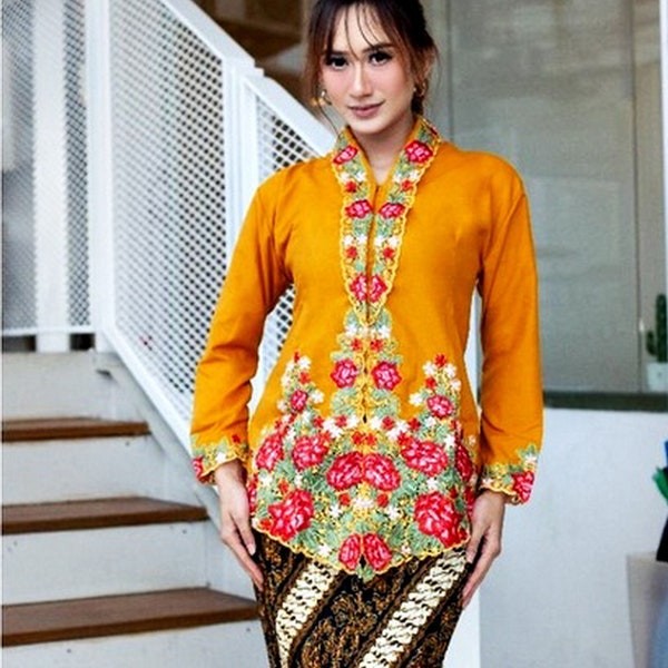 Kebaya dress,  gold high Quality kebaya , Kebaya nyonya, Kebaya cotton, Kebaya size S, M, L, XL, 2L, 3L, 4L, 5L