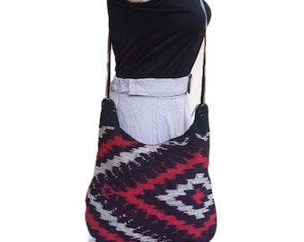 hippie bag, boho shoulder bag, red -black