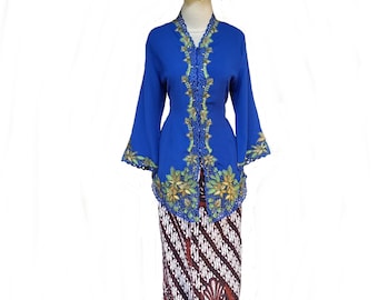 Royal Blue Kebaya: Embroidered Nyonya Kebaya (size S, M, L)