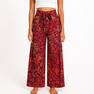 Batik Wrap Pants: Handmade Rayon-Cotton Boho Yoga Clothing