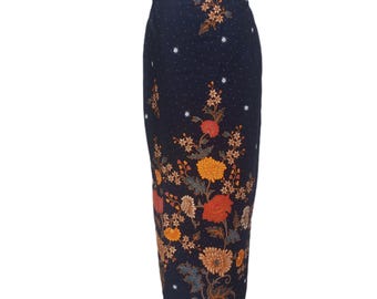 Black Batik Skirt for Kebaya- Sarong skirt Encim floral