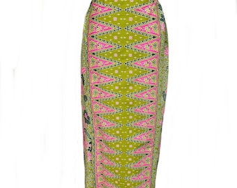 Green Batik Sarong Skirt: Hand Printed Cotton Kebaya Skirt