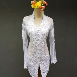 Kebaya Wedding White, Kebaya Tulle Transparent, Kebaya sequins size S, M, L, XL, 2L
