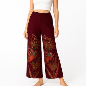 Maroon Batik Wrap Pants: Bali Style Cotton Trousers