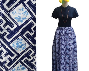 Marine Batik lange rok, Maxi hand gestempelde batik rok