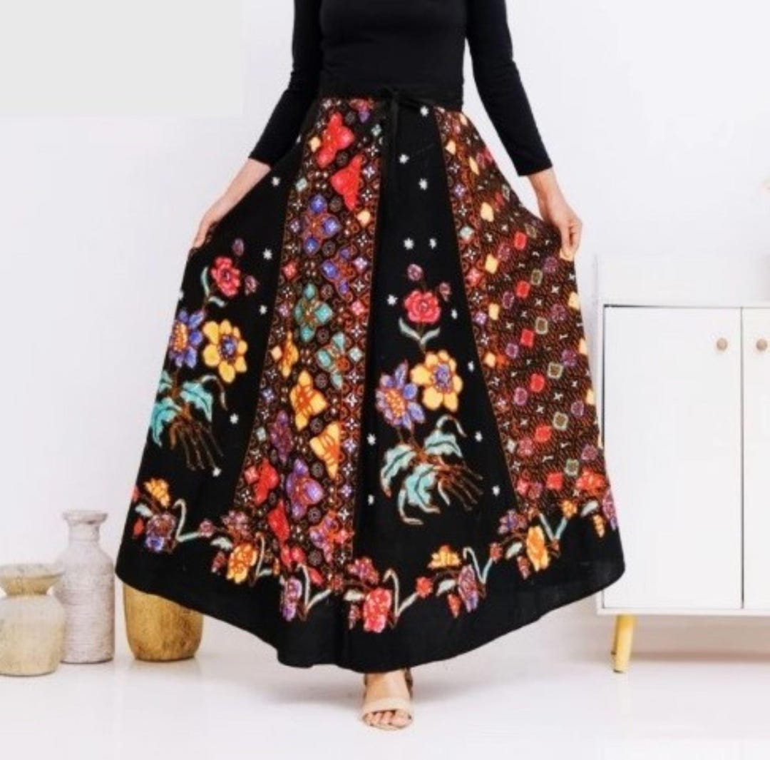 Blue - Hand Block Batik Print Cotton Wrap Around Skirt 31
