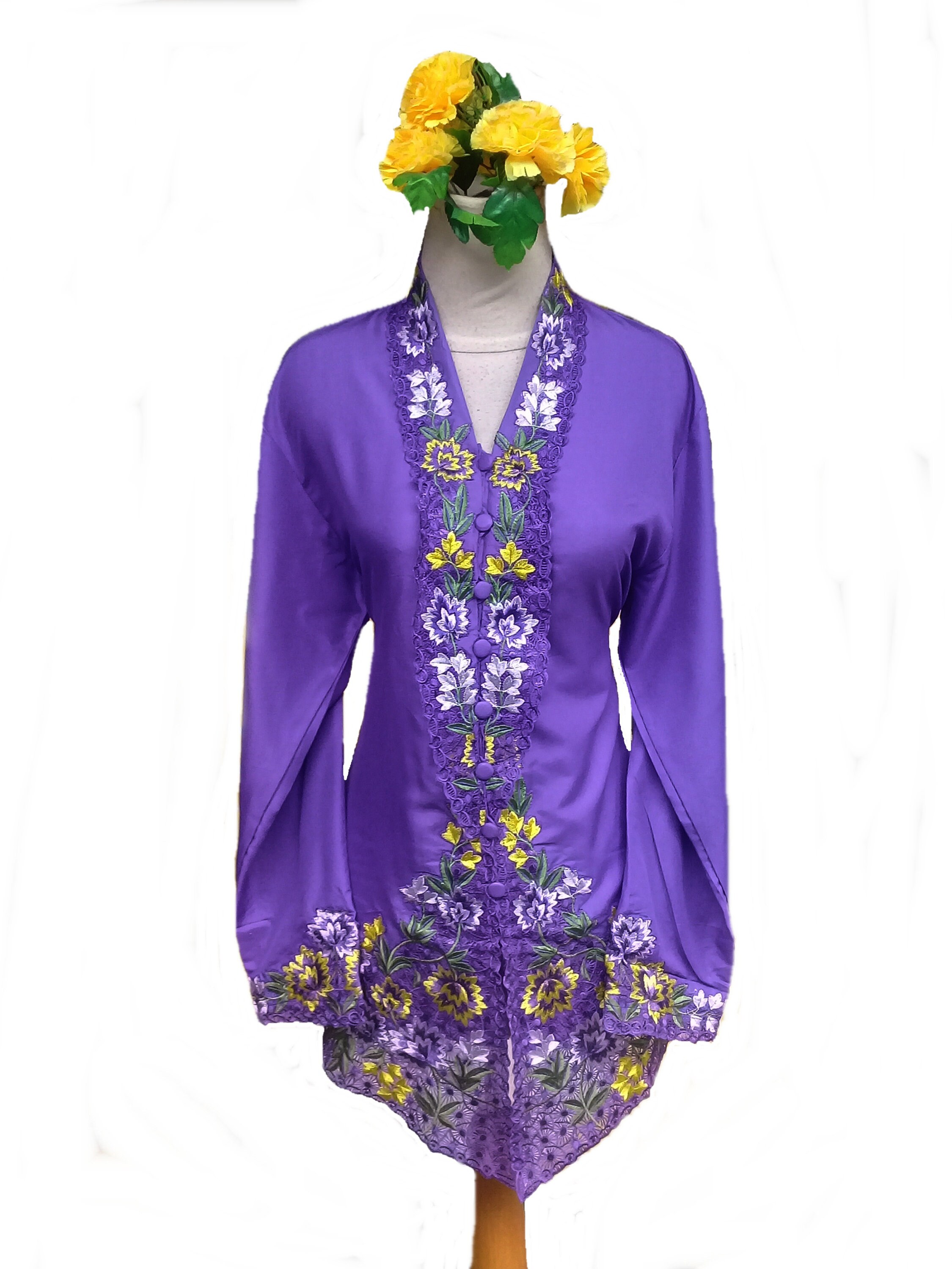 Kebaya Nyonya Silk, Kebaya Embroidery Purple , Kebaya Peranakan - Etsy