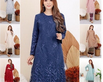 Baju kurung, Tunika Kebaya, Kebaya Kleid, Lange Kebaya, Baju Raya Größe S, M, L, XL, 2L, 3L, 4L, 5L