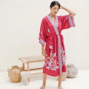 Red Kimono Robe, bride robe, Lightweight Cotton Summer Dress