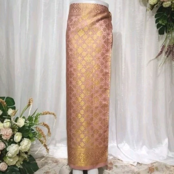 Rose Gold Songket Skirt for Kebaya, luxury wrap songket skirt