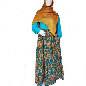 Teal Cotton Silk Abaya - Floral Design for Stylish Fashionistas