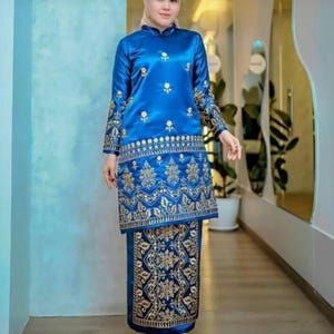 Embroidered Satin Baju Kurung Set - Sumatra Tunic - Formal Event