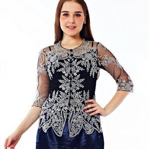Wedding Kebaya, Modern kebaya, Glamour Kebaya, Navy, 3/4 Sleeves
