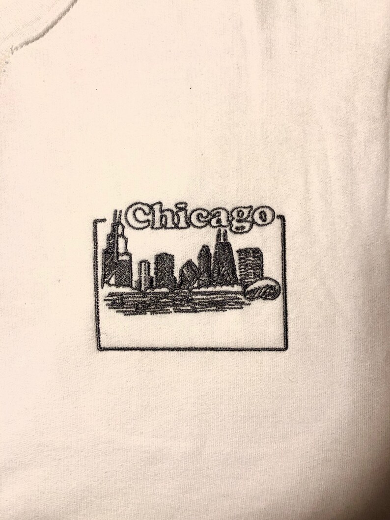 Chicago Skyline Embroidered Crewneck Sweatshirt Etsy