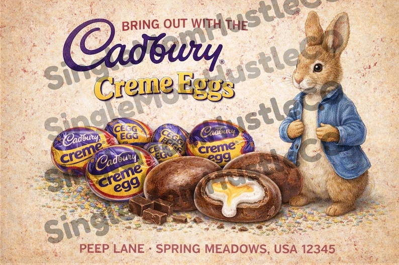 Vintage Easter Cadbury-style Creme Egg Label | Spring Bunny Candy Art ...