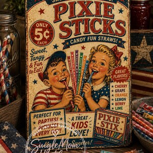 Vintage bord Candy Pixie Sticks (digitale download)