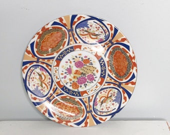 Vintage paon plates, old colorful floral plates