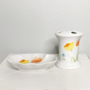 Vintage ceramic bathroom set, Japan soap dish and toothbrush holder