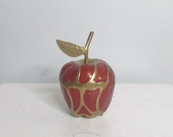 Small brass apple, vintage brass paperweight, brass figurine apple