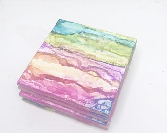 Handmade coaster set, multicolor coasters, tile square coaster