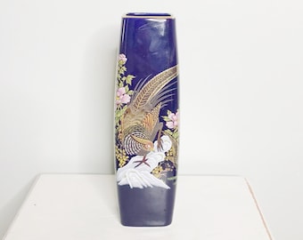 Blue bird vase *made in Japan*, Cobalt blue asian vase